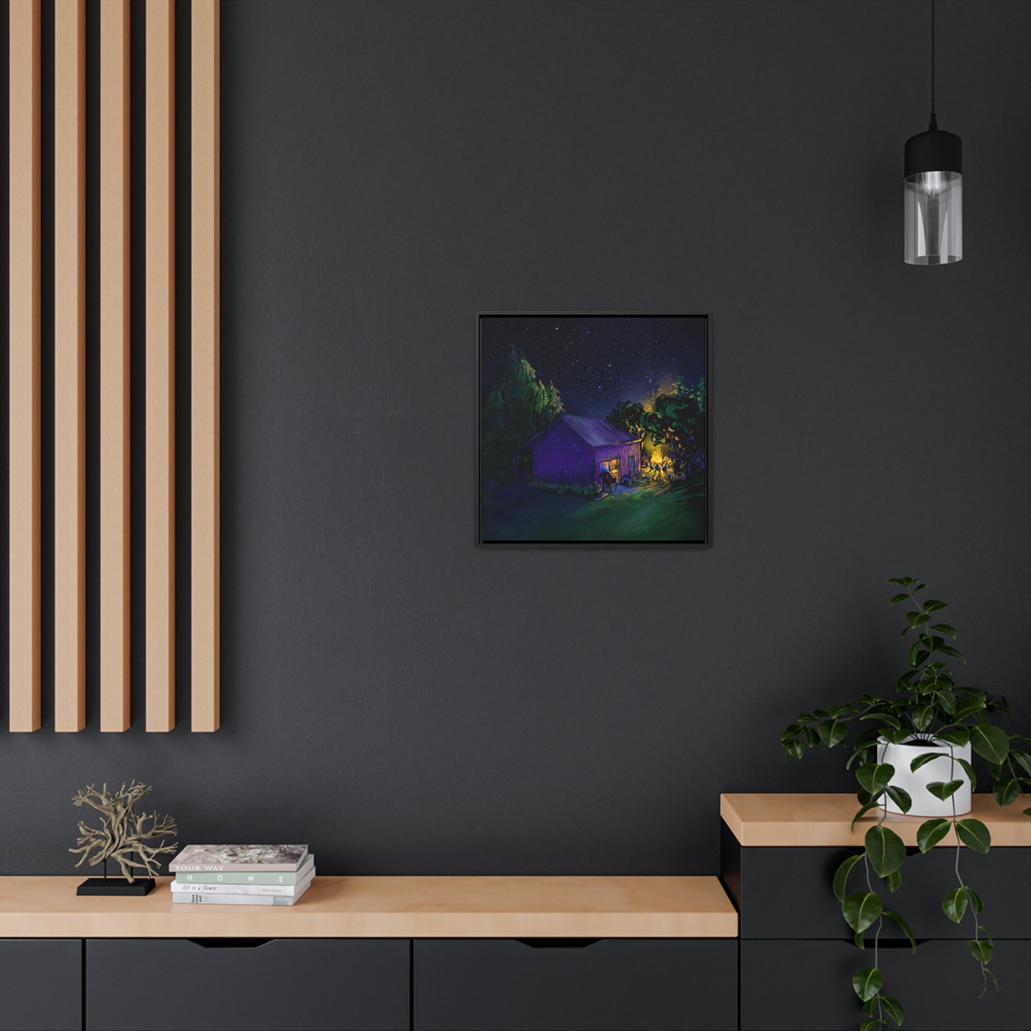 CBC Nights - digital on canvas floating in wood frame