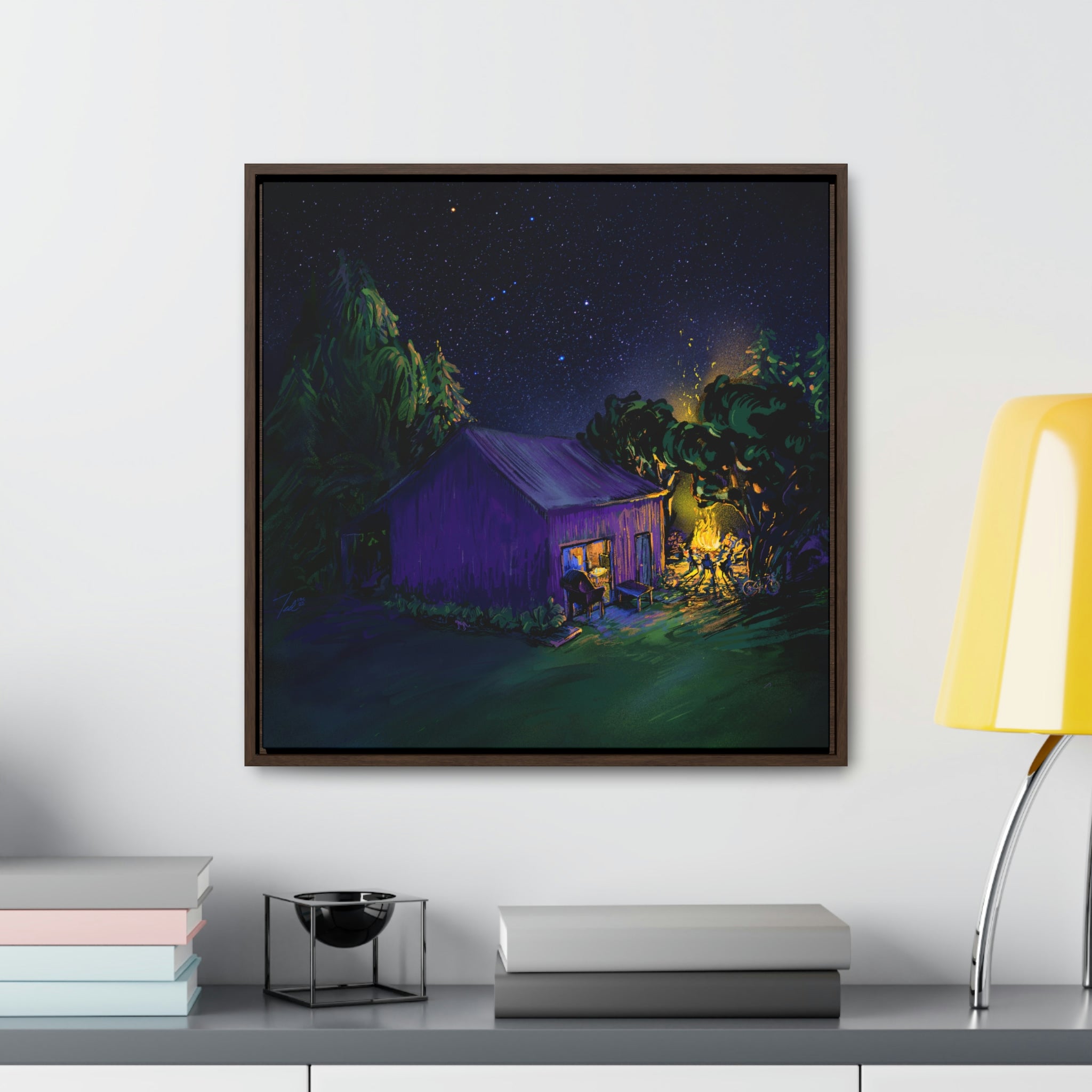 CBC Nights - digital on canvas floating in wood frame