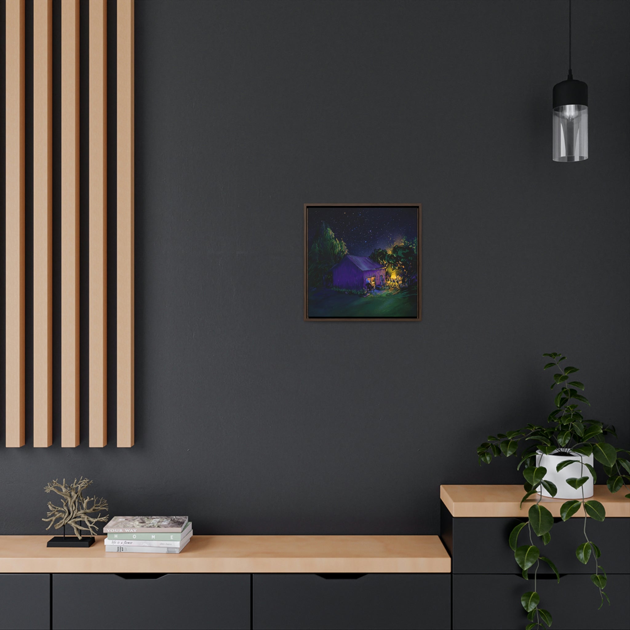 CBC Nights - digital on canvas floating in wood frame