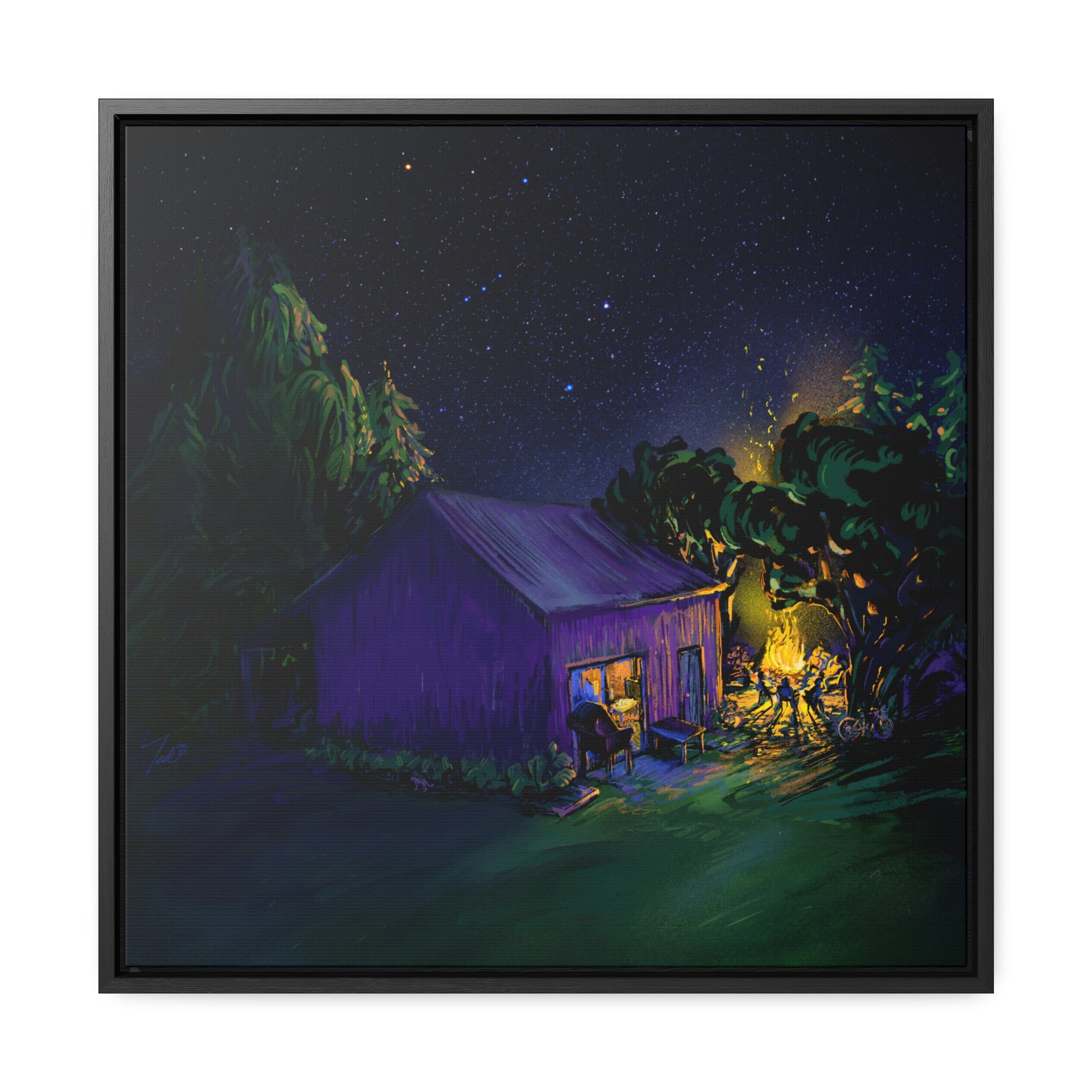 CBC Nights - digital on canvas floating in wood frame